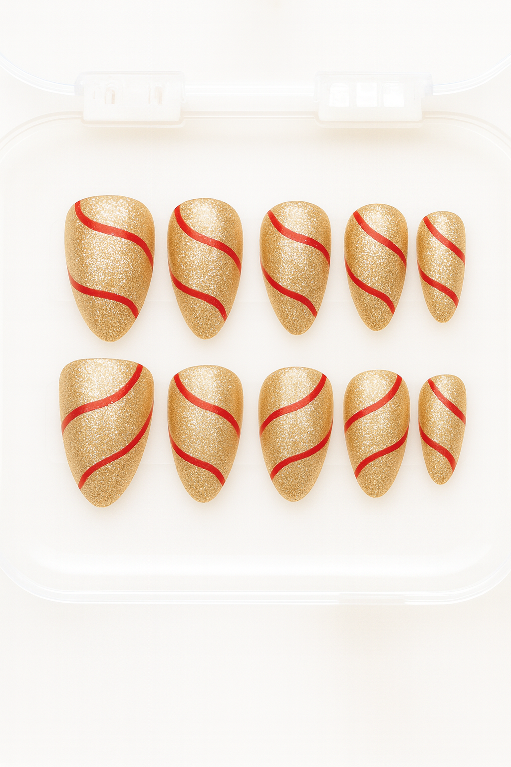 Reusable Press On Nails - Red Hot Ribbon (Set of 24)