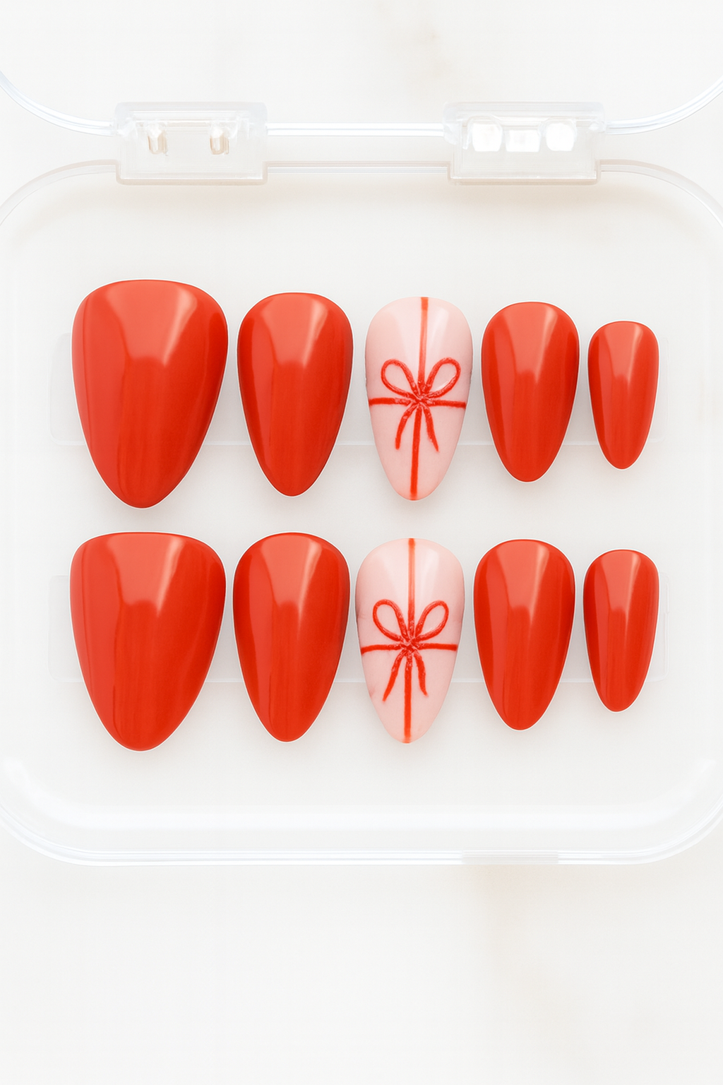 Reusable Press On Nails - Red Hot Ribbon